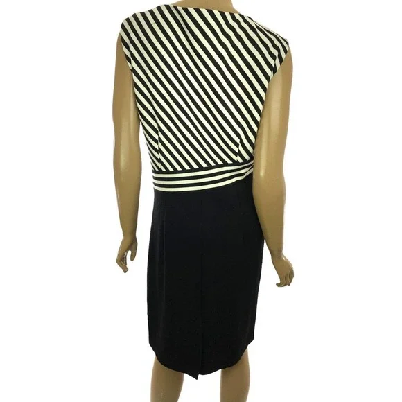 Spense Size 10 Sheath Dress Black & White Stripe Sleeveless Side Zip - Picture 3 of 5